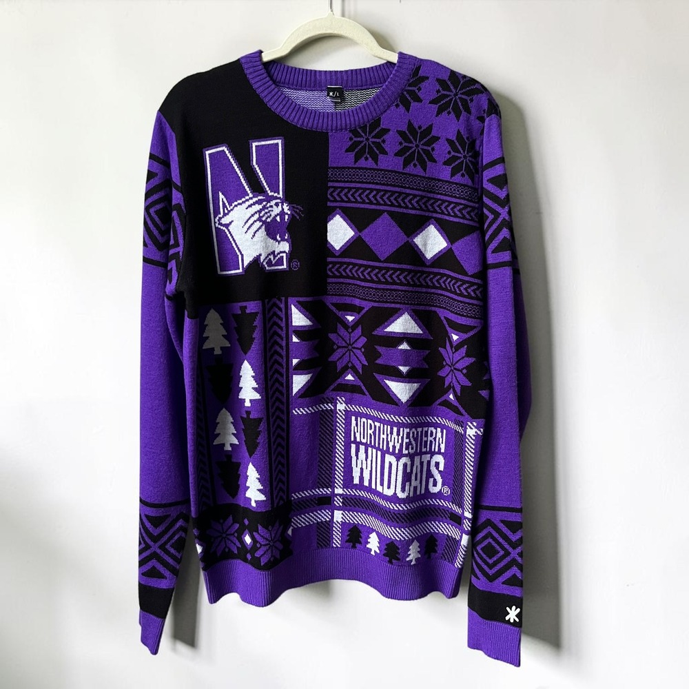 Northwestern Wildcats Christmas Sweater Men's L Purple Black Fair Isle Festive